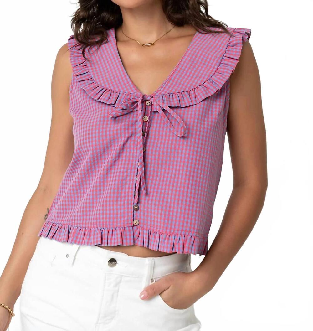 NEW WISHLIST peter pan collar sleeveless blouse in pink plaid
